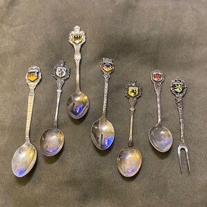 Set of 6 Souvenir Spoons and 1 Fork